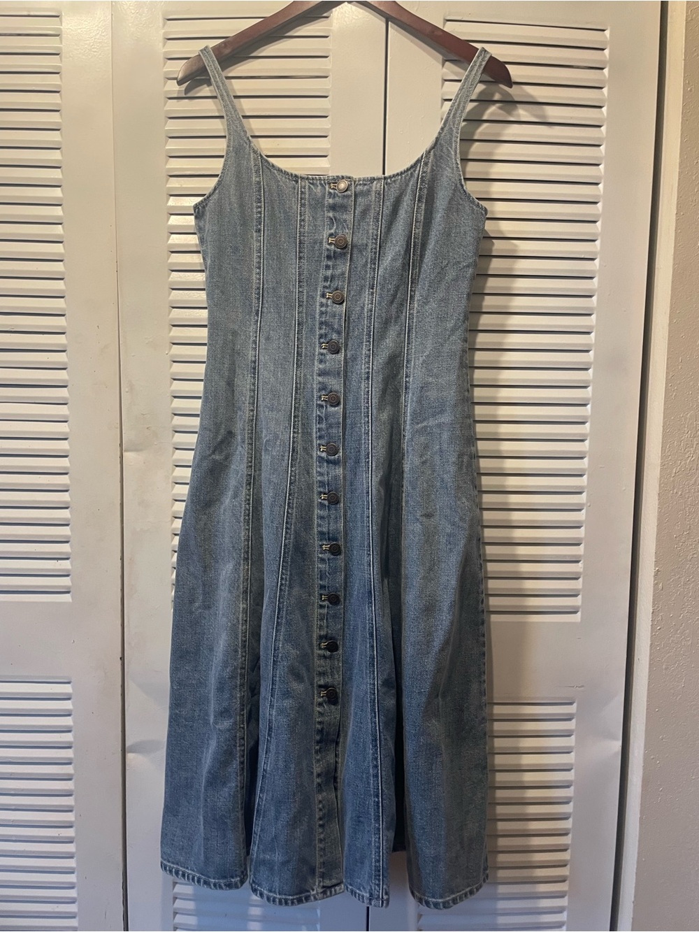 H&M Light Blue Button-Front Denim Midi Dress